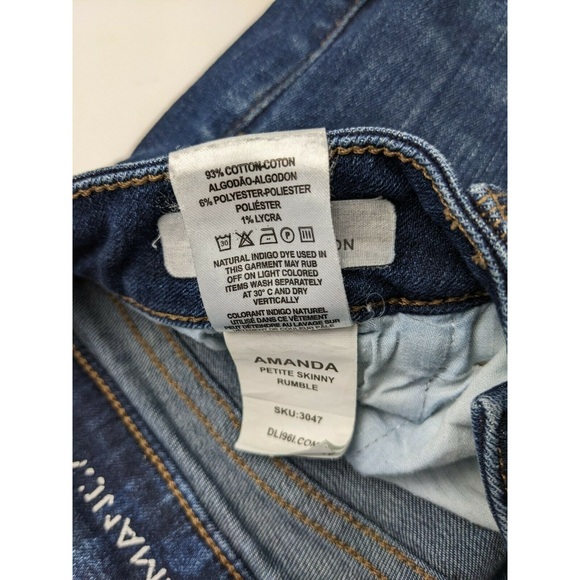 DL1961 Amanda Skinny Dark Wash Jeans Sz 27 Stretch Low Rise Distressed - Picture 5 of 7